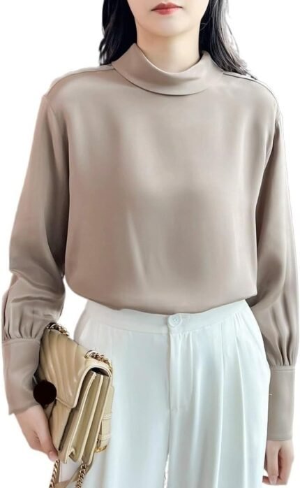 Temperament Halfhoge Kraag Zijden Shirt Dames Lange Mouw Design Sense Tops Trui