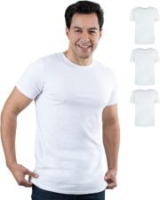 SKIPPER Pack of 3 Men's Crew Neck T-Shirt Basic T-Shirts in White I Undershirt made of 95% Cotton and 5% Elastane | Short Sleeve Undershirt for Men I OEKO-TEX Certified