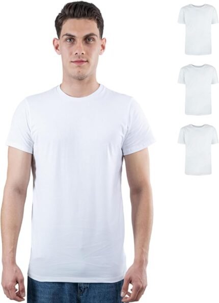 SKIPPER Pack of 3 Men's Crew Neck T-Shirt Basic T-Shirts in White I Undershirt 100% Cotton I Business Short Sleeve Undershirt for Men I OEKO-TEX Certified