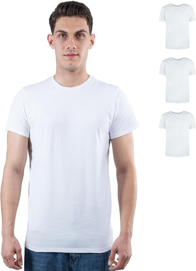 71svYjlltpL._AC_SX679_ SKIPPER Pack of 3 Men's Crew Neck T-Shirt Basic T-Shirts in White I Undershirt 100% Cotton I Business Short Sleeve Undershirt for Men I OEKO-TEX Certified - Image 1